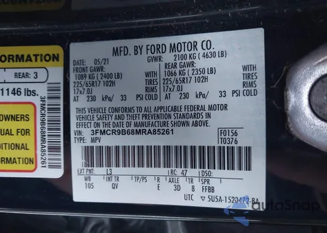 2021 Ford Bronco Sport Big Bend from USA, damaged, VIN 3FMCR9B68MRA85261